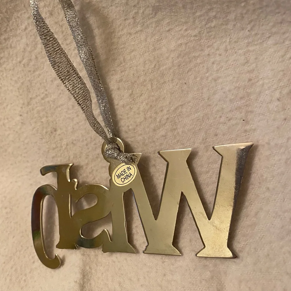 Silver 'Wish' Christmas tree Ornament with silver Ribbon